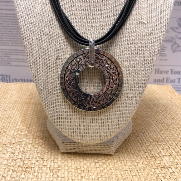 Statement Silver Necklace with Rubber Cord - Picture 1 of 4